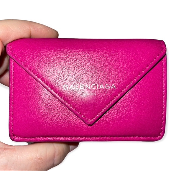 BALENCIAGA Mini Papier Wallet Pink Leather Trifold Envelope Wallet Dust Bag Box - Picture 3 of 14